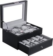 bewishome 20 men watch box organizer - display storage case, metal hinge, black pu leather, glass top, large holder - ssh04b logo