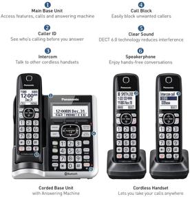 img 2 attached to 📞 Panasonic Link2Cell Bluetooth Phone System with Voice Assistant, Call Block, Answering Machine, and 5 Handsets – Expandable Home Phone - KX-TGF575S (Black/Silver Trim)
