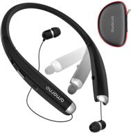 🎧 amorno foldable bluetooth headphones: sweatproof neckband sports headset with retractable earbuds, mic, and noise cancellation (black) logo