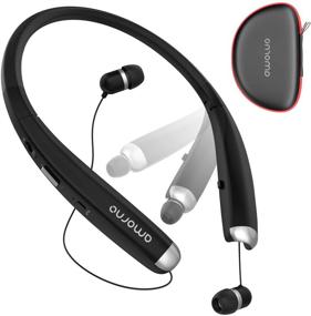 img 4 attached to 🎧 AMORNO Foldable Bluetooth Headphones: Sweatproof Neckband Sports Headset with Retractable Earbuds, Mic, and Noise Cancellation (Black)