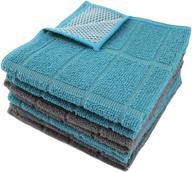 🧽 microfiber kitchen dish cloths with dual-action scrubber and mesh back - set of 8 (4 turquoise, 4 gray) logo