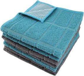 img 4 attached to 🧽 Microfiber Kitchen Dish Cloths with Dual-Action Scrubber and Mesh Back - Set of 8 (4 Turquoise, 4 Gray)