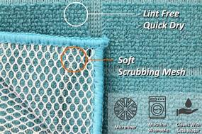 img 3 attached to 🧽 Microfiber Kitchen Dish Cloths with Dual-Action Scrubber and Mesh Back - Set of 8 (4 Turquoise, 4 Gray)