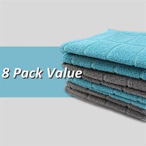 img 1 attached to 🧽 Microfiber Kitchen Dish Cloths with Dual-Action Scrubber and Mesh Back - Set of 8 (4 Turquoise, 4 Gray)