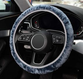 img 1 attached to 🧣 ZHOL Plush Winter Warm Steering Wheel Cover - Universal 15 Inch Stretch, Breathable & Cozy Car Steering Wheel Covers in Gray