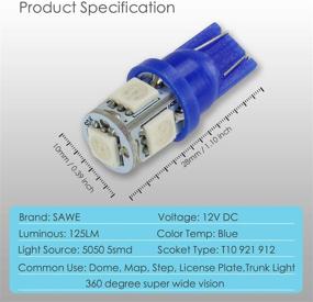 img 3 attached to 💡 SAWE T10 Wedge 5-SMD 5050 LED Light Bulbs (4 Pieces) Blue W5W 2825 158 192 168 194 - Reliable and Vibrant Lighting Solution