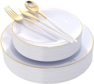 🎄 dayammi 30 guests gold christmas plastic plates with disposable silverware, gold cutlery with white handle, white & gold disposable dinnerware set for parties and weddings logo