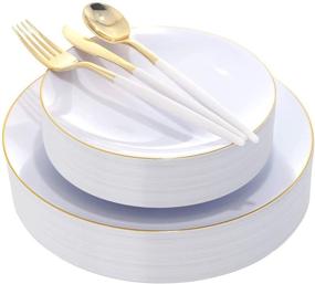 img 4 attached to 🎄 DaYammi 30 Guests Gold Christmas Plastic Plates with Disposable Silverware, Gold Cutlery with White Handle, White & Gold Disposable Dinnerware Set for Parties and Weddings