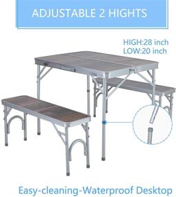 img 1 attached to 🏕️ ALPHA CAMP 3-Piece Folding Camping Table with Bench Set: Adjustable Aluminum Table, Portable Picnic Table with Double Handle - Perfect for Camp Beach Party, 2 Chairs Included! Lightweight - Only 20.1lbs