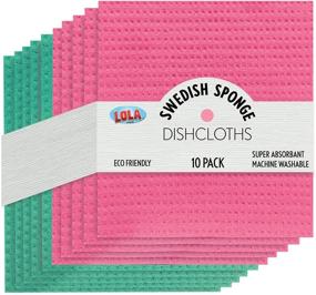 img 4 attached to 🧽 Lola Products Cellulose Sponge Cloths - Swedish Cloth for Dishes, Glasses, Kitchen Counters, and Surfaces - Super Absorbent and Machine Washable - Eco-Friendly Pack of 10