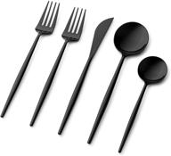 black plastic cutlery set - pack of 40 sets - disposable forks, spoons, knives - fancy flatware utensil set for dinner, salad, soup, tea - strong and durable handle, contemporary design, reusable - ideal for parties, weddings, catering logo