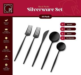 img 3 attached to Black Plastic Cutlery Set - Pack of 40 Sets - Disposable Forks, Spoons, Knives - Fancy Flatware Utensil Set for Dinner, Salad, Soup, Tea - Strong and Durable Handle, Contemporary Design, Reusable - Ideal for Parties, Weddings, Catering