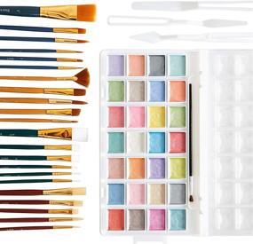 img 4 attached to 🎨 Kid-Friendly Watercolor and Brush Set - 28 Pearlescent Pastel Colors, 22 Assorted Brushes, 3 Paint Knives - Ideal Art Kit for Crafts, Girls, Boys, Painters, School, Classrooms