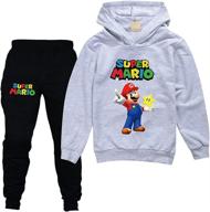 👾 kids super mario pullover hoodies and sweatpants set - 2 piece jogging tracksuit outfit for boys and girls logo