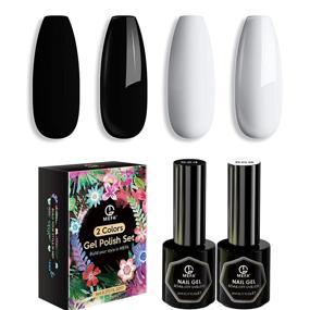 img 4 attached to 💅 MEFA Gel Nail Polish Set - 2Pcs Black and White Matte Glossy Gel Polish Kit for Girls/Women: Soak Off, Nail Art, Manicure, DIY At-Home Holiday Gifts