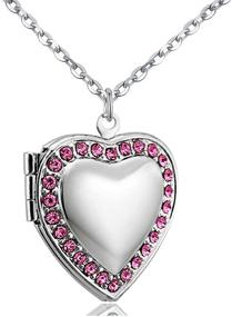 img 4 attached to POWER WING Love Heart Locket Necklace with Jan-Dec Birthstone CZ for Pictures | Living Memory Lockets, 18-inch