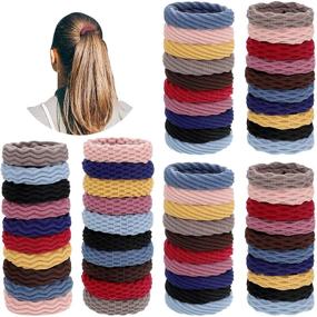 img 4 attached to 💁 Set of 60 Thick Elastic Hair Ties - Seamless Ponytail Holders for Women and Girls, in 4 Stylish Patterns and Mixed Colors