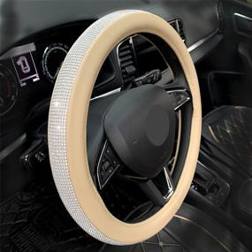 img 3 attached to 🔹 Beige Non-Slip Crystal Steering Wheel Cover, Universal Fit with PU Leather and Diamond Rhinestones, Sparkly Car Accessories Case, 15-inch