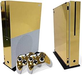 img 2 attached to 🎮 WPS Gold Glossy Vinyl Decal Skin/Sticker Wrap Cover for Xbox One S Slim Console + 2 Controller - Ultimate Protection
