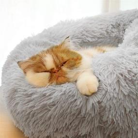 img 3 attached to 🛏️ Clearance Sale: 24'' Faux Fur Donut Puppy Bed - Round Calming Cuddler for Small Medium Cats or Dogs - Self Warming Indoor Fluffy Luxurious Plush Cushion Sofa - Pet Bed Up to 20lbs (Gray)