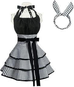 img 4 attached to 👗 Plus Size Vintage Cotton Apron with Pocket for Cooking, BBQ, and Kitchen