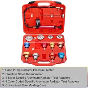 img 3 attached to 🚗 JIFETOR 14PCS Radiator Pressure Leakage Tester Kit: Automotive Cooling System Water Tank Leak Test Detector Set with Aluminum Hand Pump and Adapters