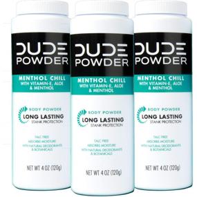 img 4 attached to 🌬️ Dude Natural Deodorizing Powder, Menthol Chill - Pack of 3, 4 Ounce Bottles. Cooling Menthol, Aloe, and Corn-Starch Based Talc-Free Formula. Post-Shower Daily Body Powder for Men.