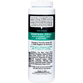 img 2 attached to 🌬️ Dude Natural Deodorizing Powder, Menthol Chill - Pack of 3, 4 Ounce Bottles. Cooling Menthol, Aloe, and Corn-Starch Based Talc-Free Formula. Post-Shower Daily Body Powder for Men.