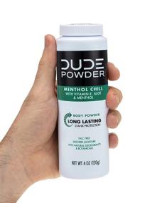 img 1 attached to 🌬️ Dude Natural Deodorizing Powder, Menthol Chill - Pack of 3, 4 Ounce Bottles. Cooling Menthol, Aloe, and Corn-Starch Based Talc-Free Formula. Post-Shower Daily Body Powder for Men.