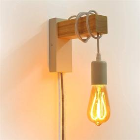 img 3 attached to Modern Industrial Plug In Cord Wood Wall Lamp Rustic Lift Pipe - Retro Pendant Lamp Adjustable Hanging Wall Mount Lights Fixture - Wall Sconces Decoration For Indoor Living Room Bedroom (White)