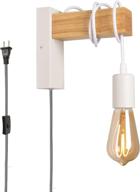 modern industrial plug in cord wood wall lamp rustic lift pipe - retro pendant lamp adjustable hanging wall mount lights fixture - wall sconces decoration for indoor living room bedroom (white) логотип