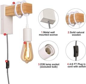 img 1 attached to Modern Industrial Plug In Cord Wood Wall Lamp Rustic Lift Pipe - Retro Pendant Lamp Adjustable Hanging Wall Mount Lights Fixture - Wall Sconces Decoration For Indoor Living Room Bedroom (White)