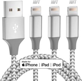 img 4 attached to 🔌 3-Pack 10FT Bkayp [MFi сертифицированный] Lightning кабель - Зарядное устройство для iPhone - Lightning к USB совместим с iPhone 12/11 Pro/11/XS MAX/XR/8/7/6s/6/Plus, iPad Pro/Air/Mini - серо-белый
