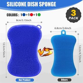 img 3 attached to YUKOVTK Reusable Silicone Dish Sponges - Double-Sided Non-Stick Kitchen Cleaning Sponge Set (3 Pack) - Ideal for Dishes, Fruits, Vegetables, and Makeup