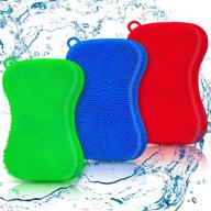 yukovtk reusable silicone dish sponges - double-sided non-stick kitchen cleaning sponge set (3 pack) - ideal for dishes, fruits, vegetables, and makeup logo