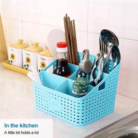 img 2 attached to 📦 Blue Large Desktop Rattan Storage Cosmetic Makeup Holder - Coideal Plastic Bathroom Basket Organizer with Mesh Hollow Design for Shower Kitchen Office Desk - 5 Compartments