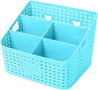 📦 blue large desktop rattan storage cosmetic makeup holder - coideal plastic bathroom basket organizer with mesh hollow design for shower kitchen office desk - 5 compartments логотип