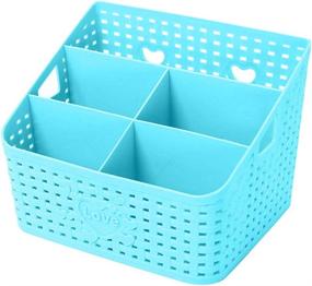 img 4 attached to 📦 Blue Large Desktop Rattan Storage Cosmetic Makeup Holder - Coideal Plastic Bathroom Basket Organizer with Mesh Hollow Design for Shower Kitchen Office Desk - 5 Compartments