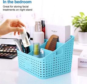 img 3 attached to 📦 Blue Large Desktop Rattan Storage Cosmetic Makeup Holder - Coideal Plastic Bathroom Basket Organizer with Mesh Hollow Design for Shower Kitchen Office Desk - 5 Compartments