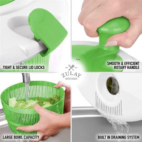 img 1 attached to 🥗 Zulay Kitchen Salad Spinner 5L Capacity - Easy-to-Use Lettuce Spinner with Secure Lid Lock & Rotary Handle - Large Salad Spinners with Bowl, Colander & Built-in Draining System (Green)