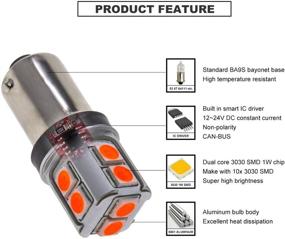 img 2 attached to DODOFUN CANBUS BA9S Red Extra Bright Car Interior Exterior Replacement Bulb Bayonet Base BA9 53 57 1445 1895 64111 Size Reading Map Dome Side Door Courtesy LED Light 12V 24V (Pack Of 4)