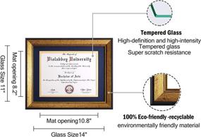 img 2 attached to 🖼️ Violabbey 11x14 Gold Diploma Frames: Fits 8.5x11 Certificates & College Degrees, with or without Mat. HD Semi-tempered Glass. Wall/Tabletop Display in Navy Gold Double Mat Design.