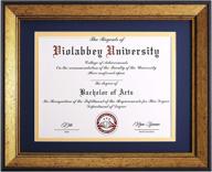 🖼️ violabbey 11x14 gold diploma frames: fits 8.5x11 certificates & college degrees, with or without mat. hd semi-tempered glass. wall/tabletop display in navy gold double mat design. логотип