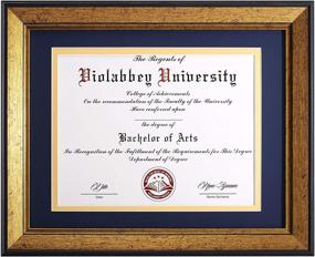 img 4 attached to 🖼️ Violabbey 11x14 Gold Diploma Frames: Fits 8.5x11 Certificates & College Degrees, with or without Mat. HD Semi-tempered Glass. Wall/Tabletop Display in Navy Gold Double Mat Design.