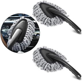 img 4 attached to 2 Pack Microfiber Car Dash Duster - Multi-Functional Interior & Exterior Cleaning Brush for Car, Motorcycle, Automotive - Dust, Dirt, and Air Vents Dusting Tool & Mop