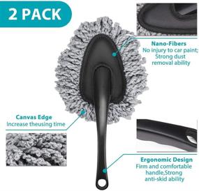 img 3 attached to 2 Pack Microfiber Car Dash Duster - Multi-Functional Interior & Exterior Cleaning Brush for Car, Motorcycle, Automotive - Dust, Dirt, and Air Vents Dusting Tool & Mop