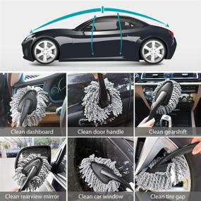 img 1 attached to 2 Pack Microfiber Car Dash Duster - Multi-Functional Interior & Exterior Cleaning Brush for Car, Motorcycle, Automotive - Dust, Dirt, and Air Vents Dusting Tool & Mop