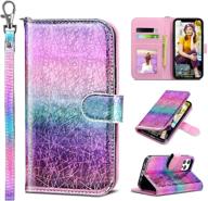 📱 ulak iphone 12 pro wallet case for women - flip cover with card holder, wrist strap and kickstand - pu leather shockproof phone case for iphone 12 6.1", colorful logo