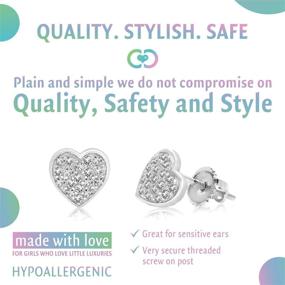 img 3 attached to Hypoallergenic White Gold Toned Heart Earrings for Kids - Safe Screwback Studs with Swarovski Crystal Elements - Suitable for Girls, Children, Infants, Toddlers, Babies and Tweens - 925 Sterling Silver