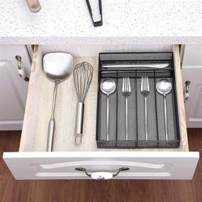 img 3 attached to Black Metal Mesh Utensil Tray – Non-Slip Kitchen 🔪 Drawer Organizer for Silverware, Cutlery, and Utensils with 5 Compartments